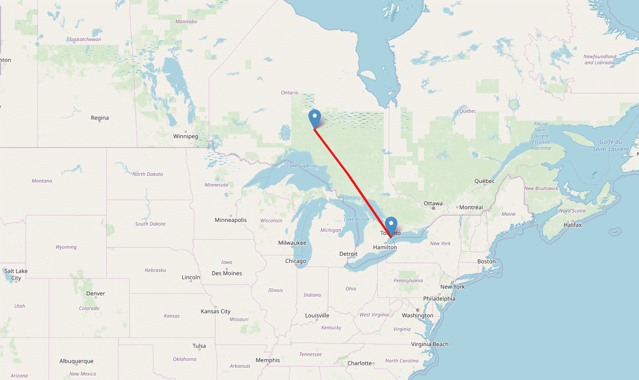 كم تبعد اونتاريو عن تورونتو