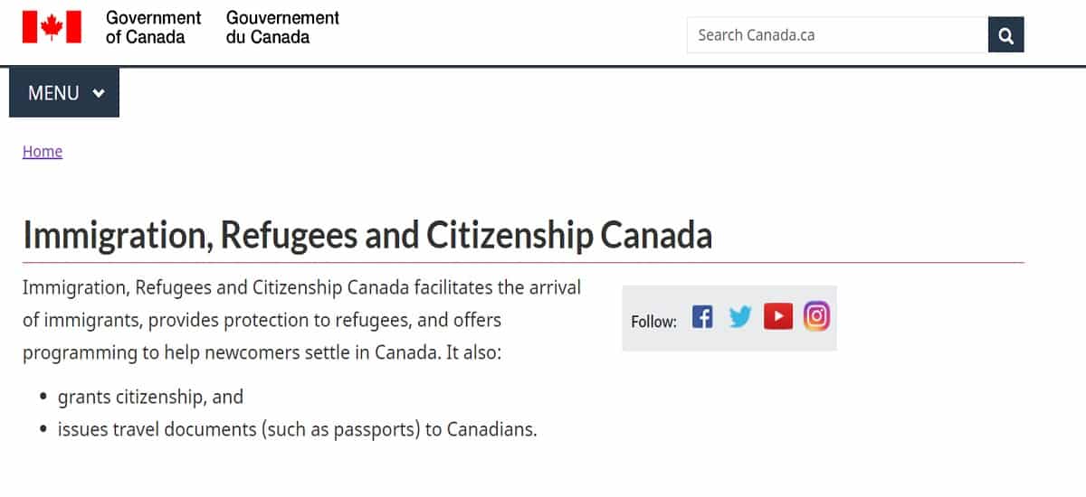 وزارة الهجرة الكندية الموقع الرسمي
