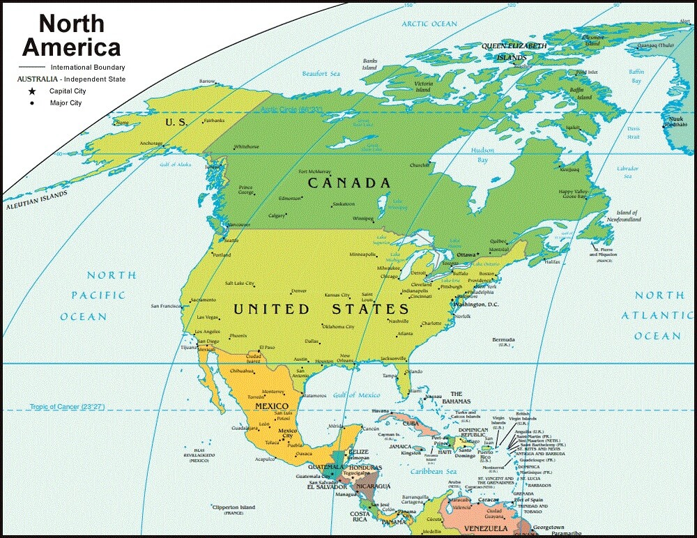 خريطة امريكا الشمالية تعرف على دول ثالث أكبر قارات العالم