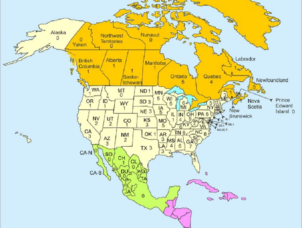 خريطة امريكا الشمالية