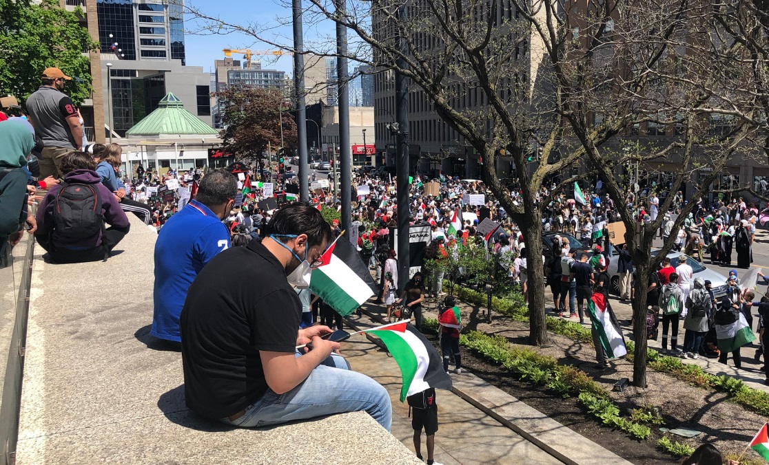 مظاهرات في مونتريال لدعم الفلسطينيين وتحريرهم من الاحتلال الإسرائيلي