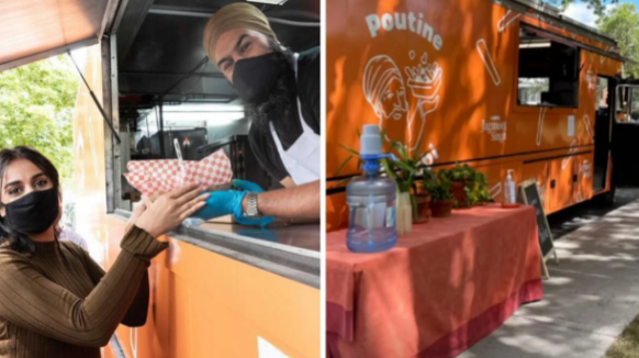 جاغميت سينغ يوزع وجبة البوتين البنجابية الشهيرة في عربة طعام خلال حملته الانتخابية في مونتريال