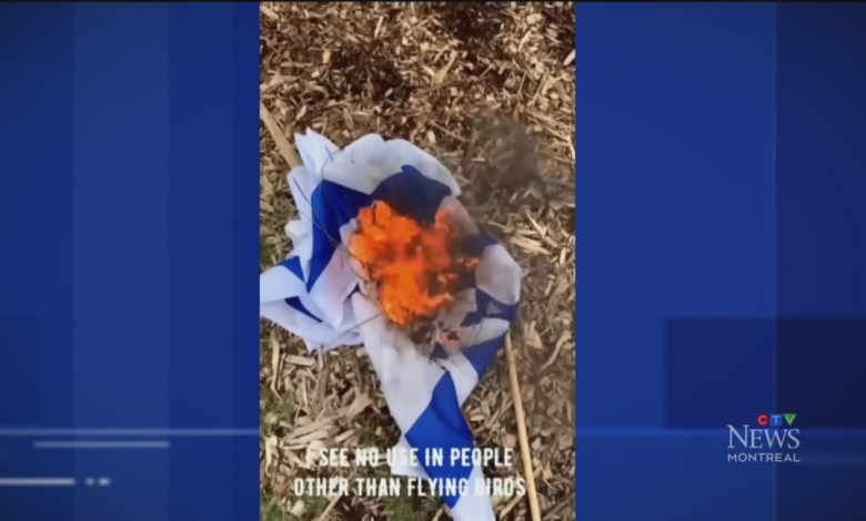 إحراق العلم الإسرائيلي خارج مدرسة ابتدائية يهودية في إحدى ضواحي West Island