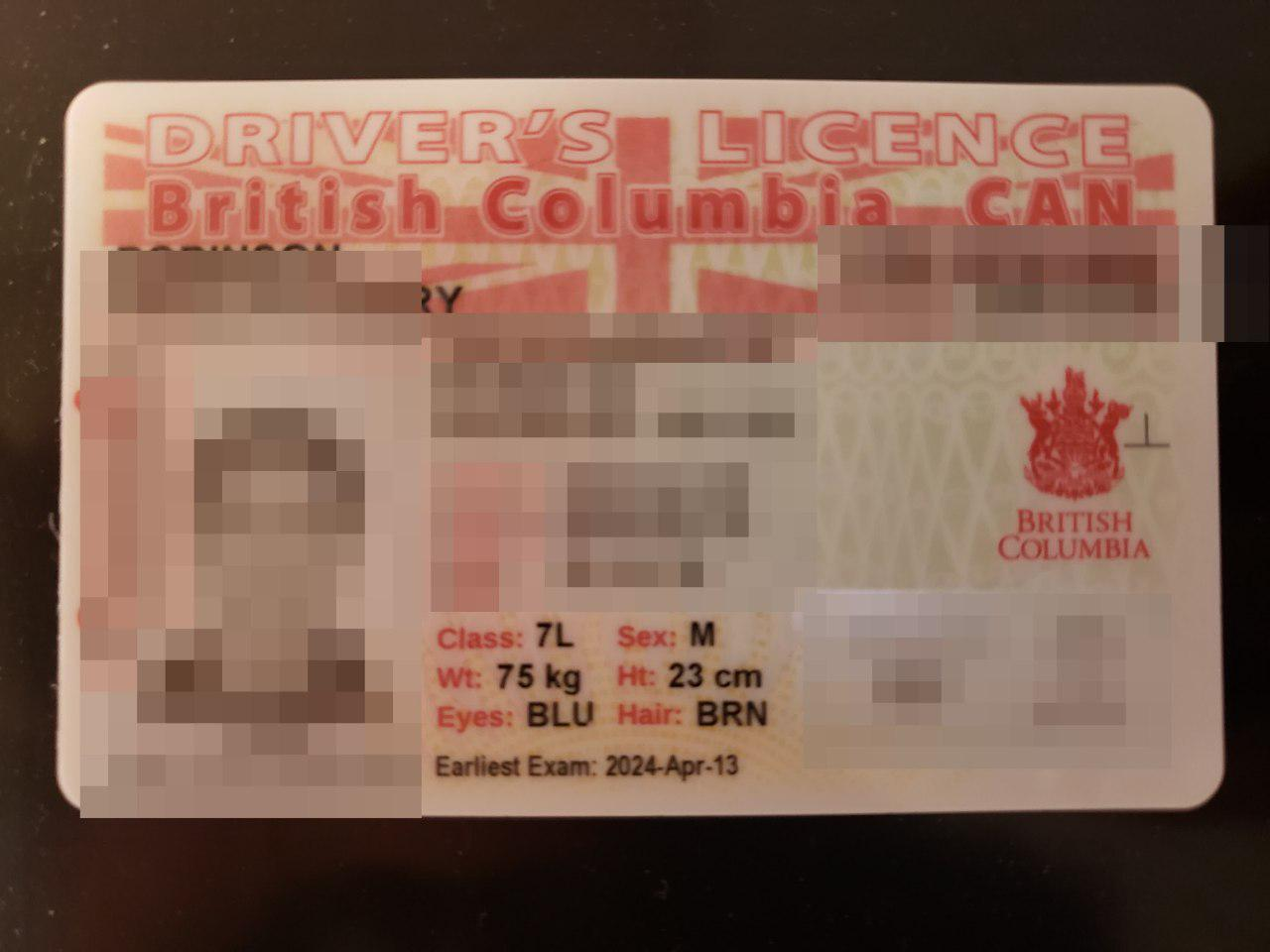 خطأ مطبعي مضحك في رخصة قيادة جديدة لسائق من بريتش كولومبيا
